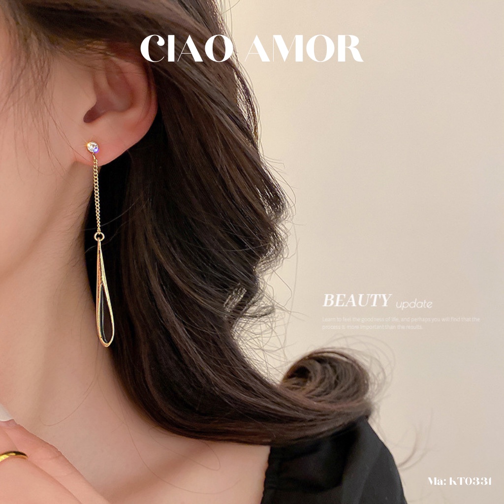 Khuyên tai nữ, Bông tai nữ dài giọt nước đen sang trọng thanh lịch Trang sức Ciao Amor - KT0331