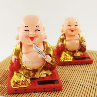 Tượng may mắn Di Lặc trang trí xe hơi, phong thủy, bàn làm việc hoạt động năng lượng mặt trời cực đẹp