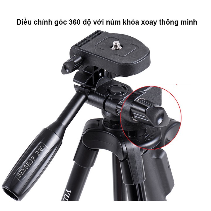 Tripod điện thoại, chân đế máy ảnh Yunteng VCT 5208 kiêm giá đỡ kèm remote Bluetooth, kẹp điện thoại và túi đựng