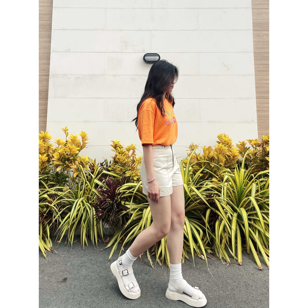 Áo thun oversize tay lỡ áo phông cotton nữ in chữ very cool thời trang GAGO màu cam GA3830