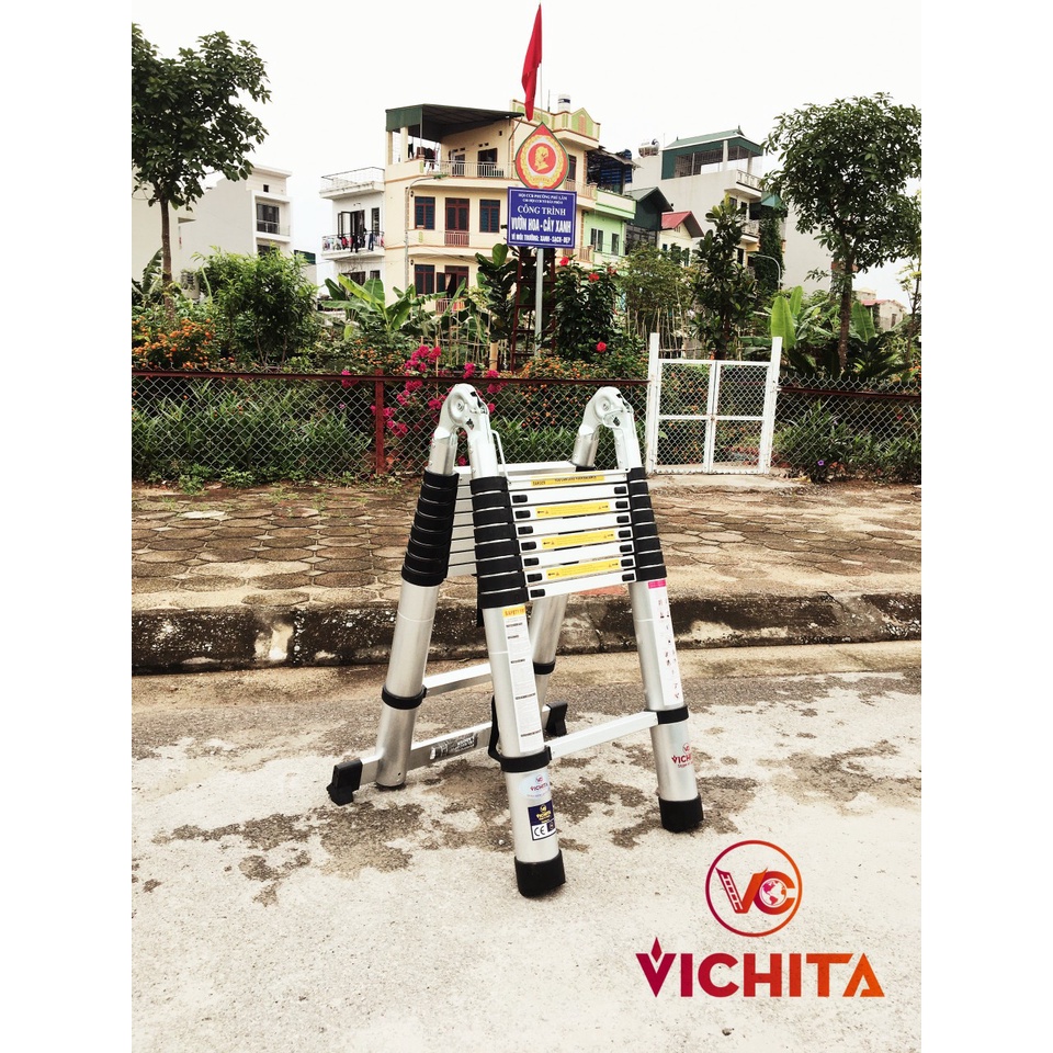 THANG NHÔM RÚT CHỮ A VICHITA 5M ( 2.5+2.5)M - BH 2 NĂM [Tặng 2 Chốt Thang]