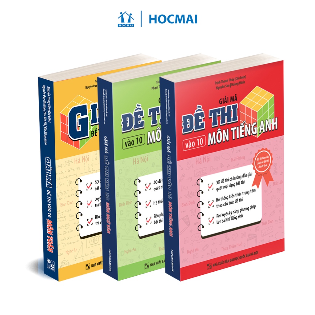 Sách lớp 9 - Combo 3 cuốn Giải mã đề thi vào 10 môn Toán, Ngữ văn, Tiếng Anh - Hệ thống kiến thức, đề thi, Chinh phục 8+