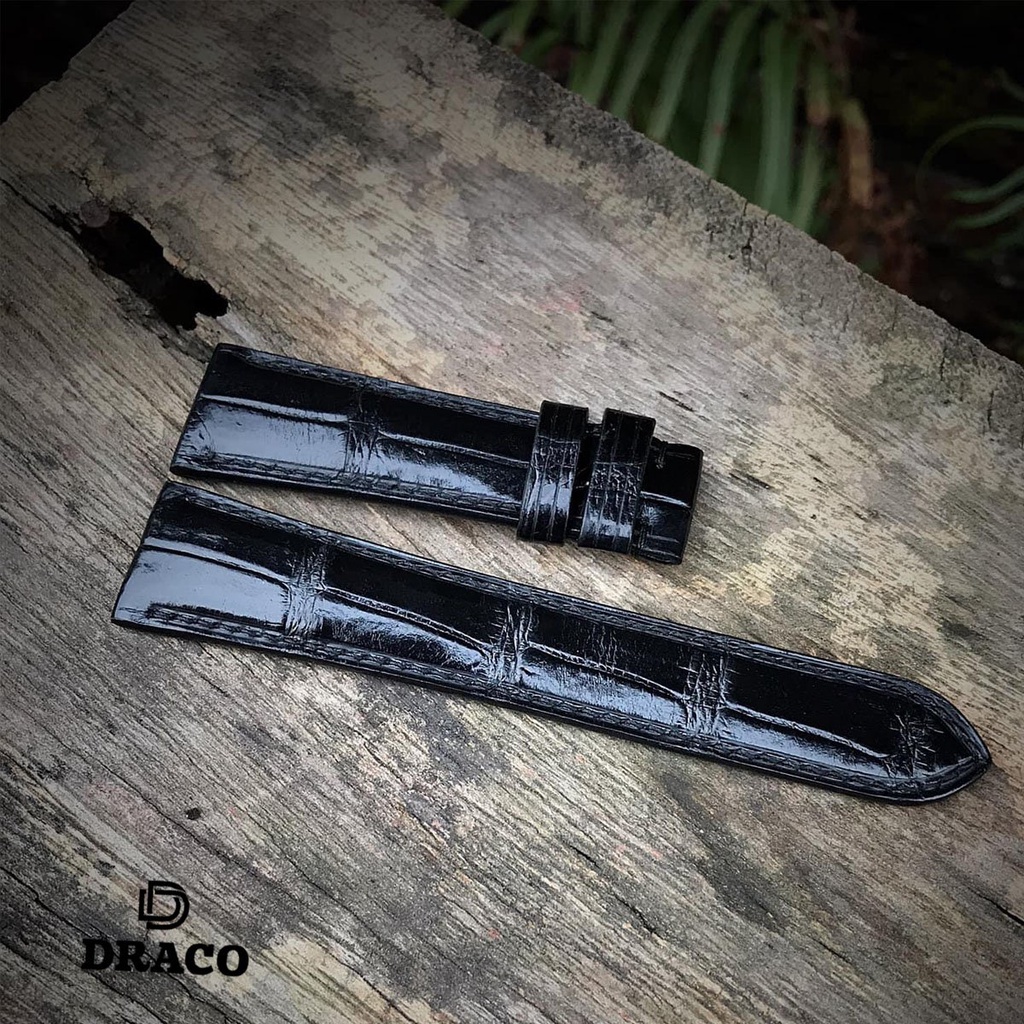 Dây da đồng hồ Draco DDDH01màu đen size 20 -22 [Tặng kèm khóa]chất liệu da bò thật cao cấp dập vân cá sấu- t