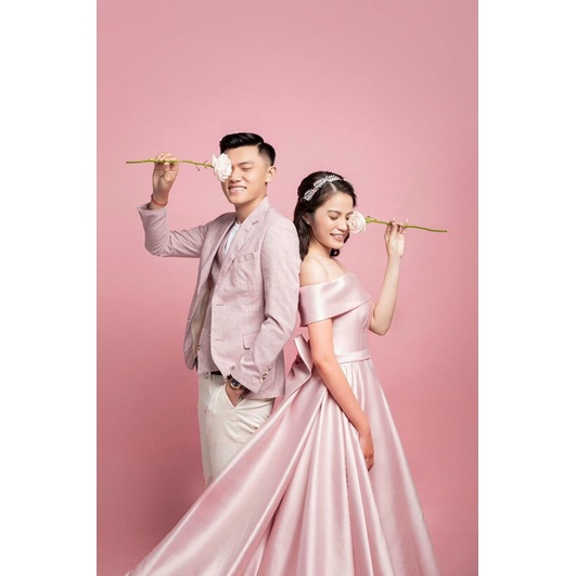 Đầm maxi mặc cưới bẹt vai đính nơ to lưng - size s/m/L/xl