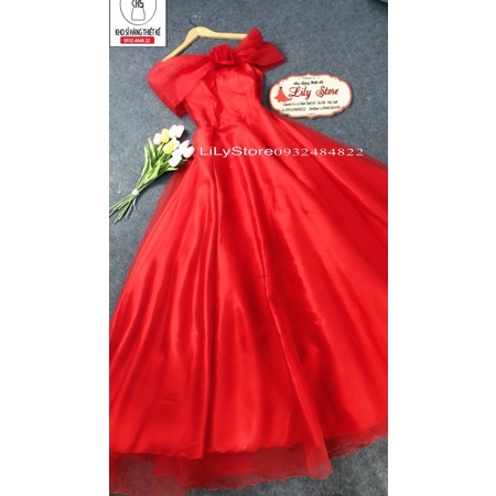 ĐẦM XOÈ MẶC CƯỚI BẸT VAI ĐÍNH HOA full size : S/M/L/XL