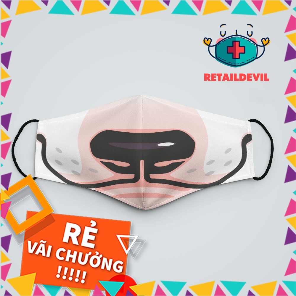 Khẩu Trang Vải Đen Hà Nội Mặt Thú_7 RetailDevil Chất Liệu Poly Cotton 100%, Chống Bụi In Họa Tiết 3D Thời Trang