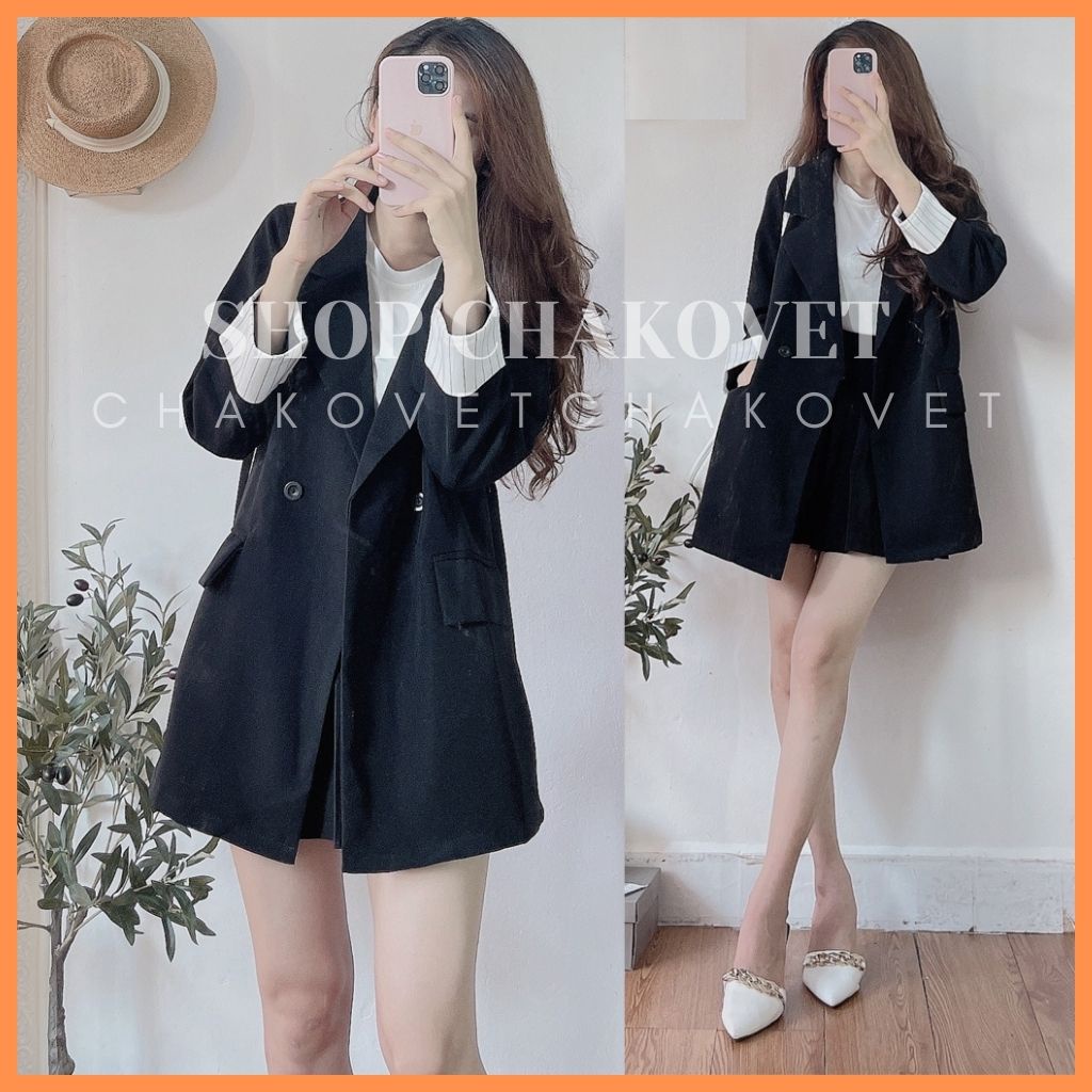 Áo blazer nữ dài tay AB.876, kiểu áo blazer khoác ngoài tay pha kẻ phong cách hàn quốc | WebRaoVat - webraovat.net.vn