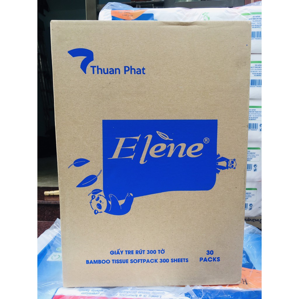 Thùng 30 gói giấy ăn bột tre tự nhiên Elene siêu dai gói 300 tờ