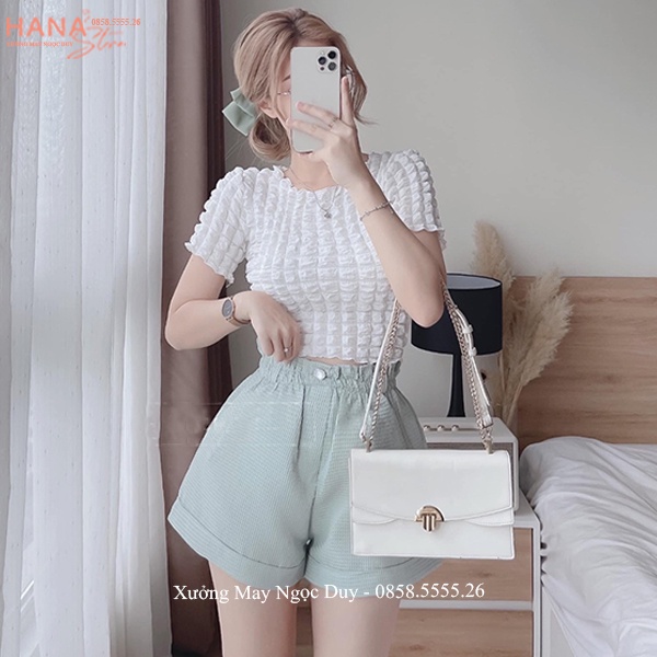 Quần đùi nữ mặc nhà cạp chun lưng cao bèo đính đai vải thun xốp mềm mát dáng quần short nữ ống rộng vừa mặc đi biển chơi