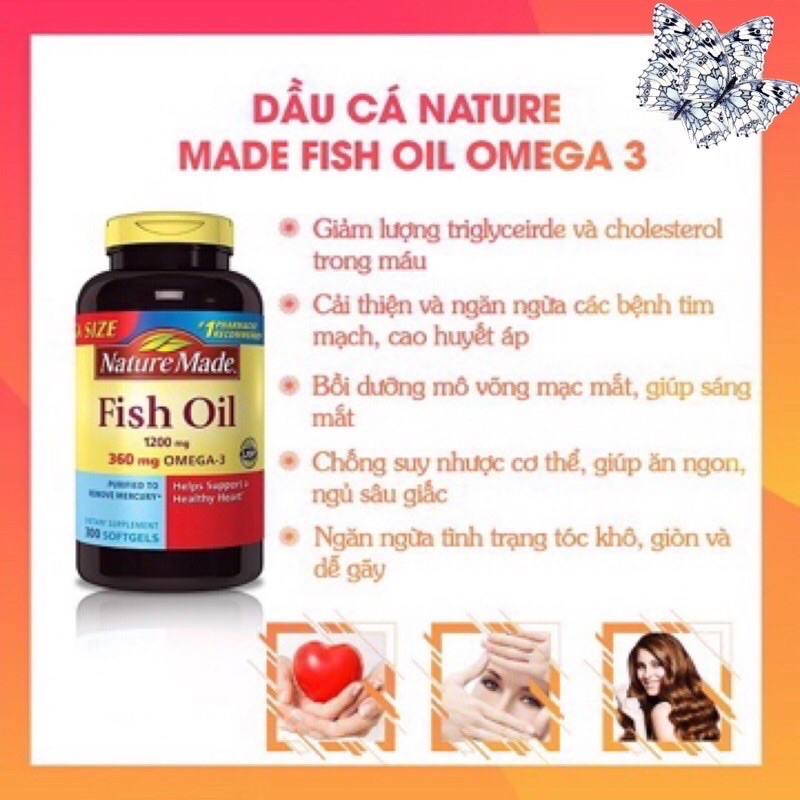 [Viên uống Dầu Cá Nature Made Fish Oil 1200mg Omega 3 cúa Mỹ 200 viên