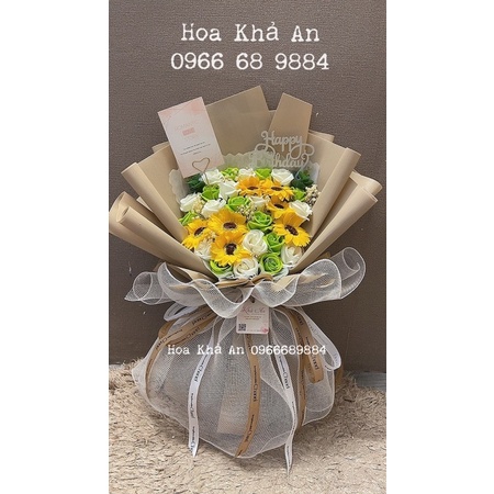 [Hoa Tốt Nghiệp - Tặng túi] Bó hoa hướng dương mix hồng sáp 4 lớp và Babi sấy cao cấp. Quà tặng thầy cô, bạn bè ý nghĩa