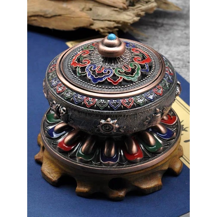[PHÁP BẢO MINH CHÂU] Lư Xông Tròn 8 Cát Tường Ngũ Sắc To - HỢP KIM CAO CẤP