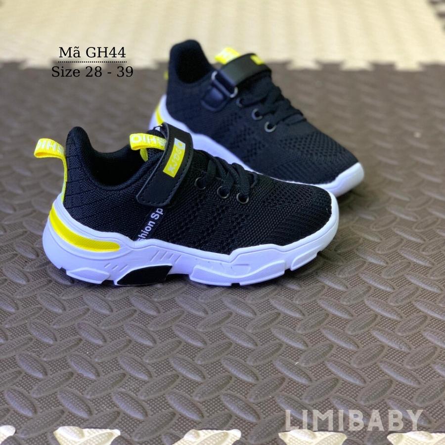 Giày thể thao màu đen cho bé trai 4 - 12 tuổi giày trẻ em phong cách khỏe khoắn năng động đế siêu nhẹ chống trơn GH44