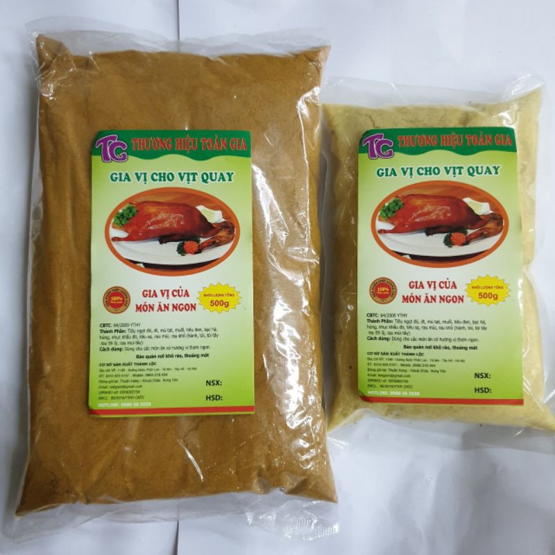 Combo 2 gói gia vị tẩm ướp vịt quay dạng bột và muối 500gr - mang đến hương vị thơm ngon đậm đà đặc trưng