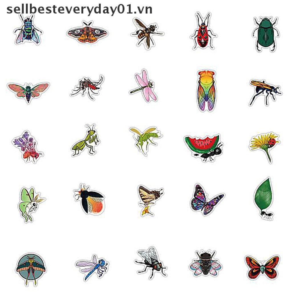 【sellbesteveryday01.vn】 50Pcs Nature Insect Stickers Animal Ant Ladybug Butterfly Graffiti Stickers .