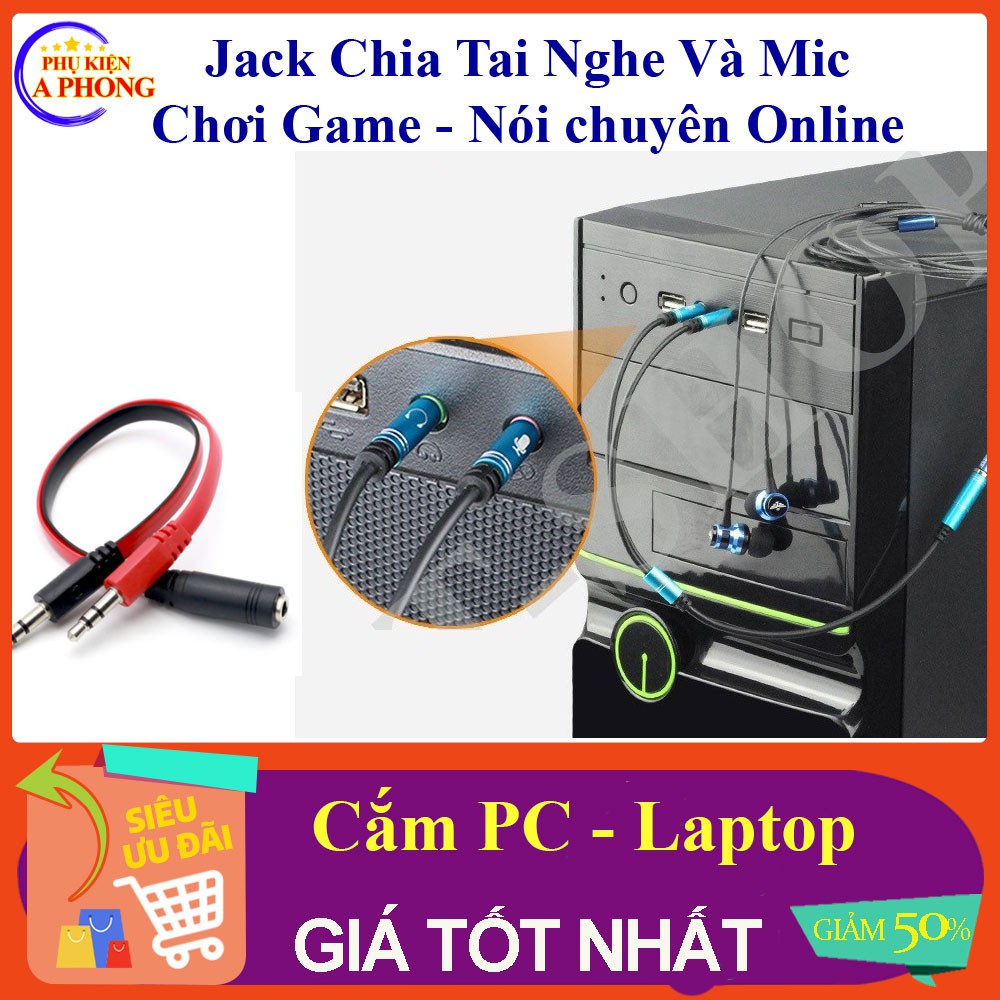 Cáp Chia - Gộp Mic và Loa cho tai nghe 3.5 mm cắm máy tính cây, PC Laptop chơi game, thu âm, nói chuyện