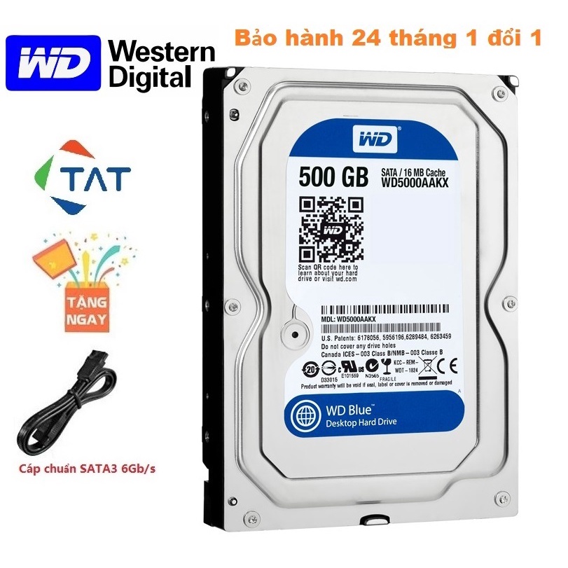 Ổ Cứng HDD WD Blue 500GB 3.5 inch 7200RPM SATA3 6Gb/s - Bảo hành 24 tháng 1 đổi 1
