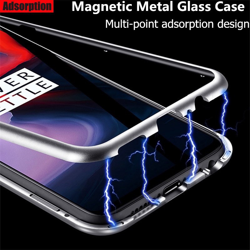 Casing Oneplus 7 OnePlus 6T Oneplus 6 5T 1+6T 1+6 1+7 Pro Case Magnetic Metal Frame Glass Cover