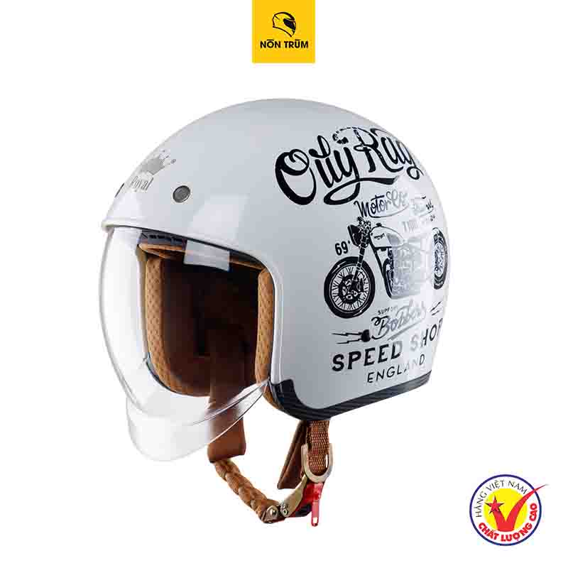 Nón bảo hiểm 3/4 Royal M139 có kính âm V5 trắng