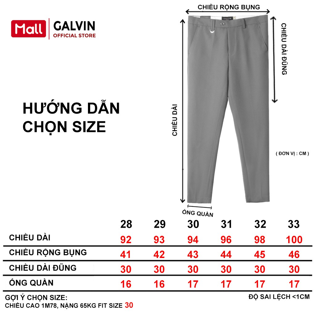 Quần tây nam Galvin form quần âu dáng hàn quốc gắn phụ kiện chất tuyết co giãn nhẹ QAGV12 | BigBuy360 - bigbuy360.vn