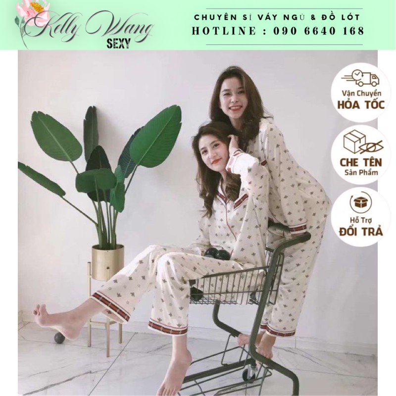 SX 620 bộ ngủ dài tay pjiama  - đồ ngủ lụa satin cao cấp -KellyWang