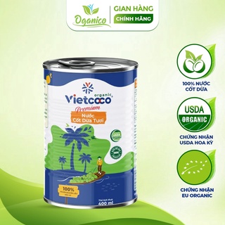 Nước cốt dừa tươi nguyên chất hữu cơ Vietcoco Coconut Cream đóng hộp lon 400ml - Oganico