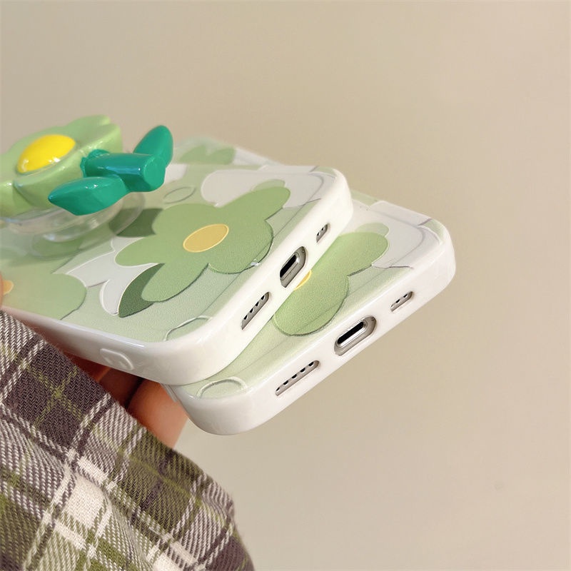 Ốp Điện Thoại Mềm Nén Khí Có Giá Đỡ Hình Hoa Màu Xanh Lá Bảo Vệ Toàn Diện Cho Apple 13Promax Iphone12 11 xs xr Huawei 78