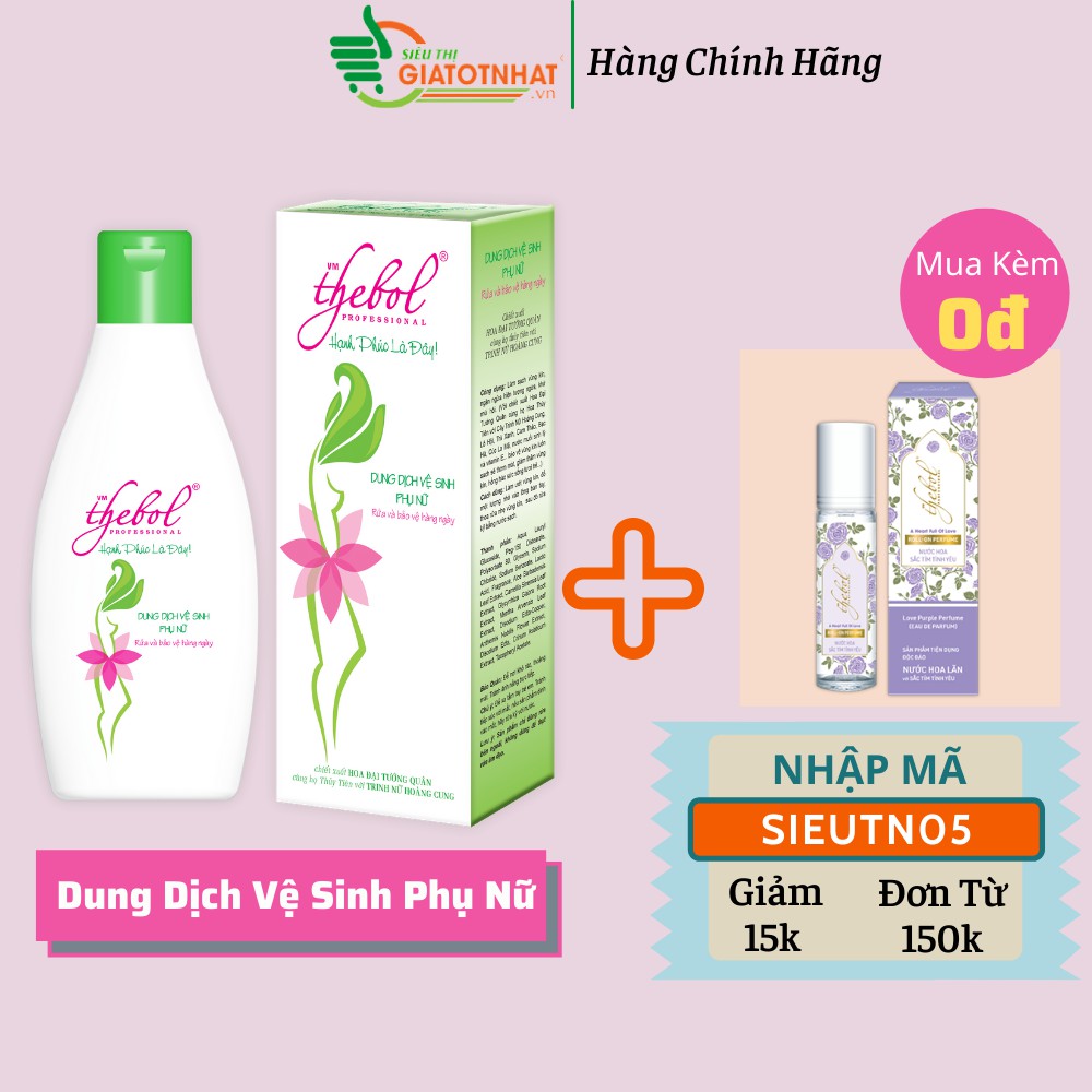 Dung dịch vệ sinh phụ nữ cao cấp Thebol 200g + Nước hoa nữ thơm lâu sắc tím 8ml(dạng lăn)