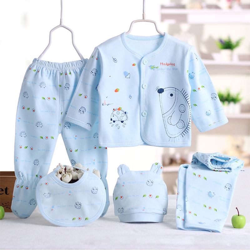 Set 5 món đồ quần áo dài cho bé sơ sinh 0-3 tháng 100% cotton nguyên chất hàng xuất Hàn cao cấp _ SET02