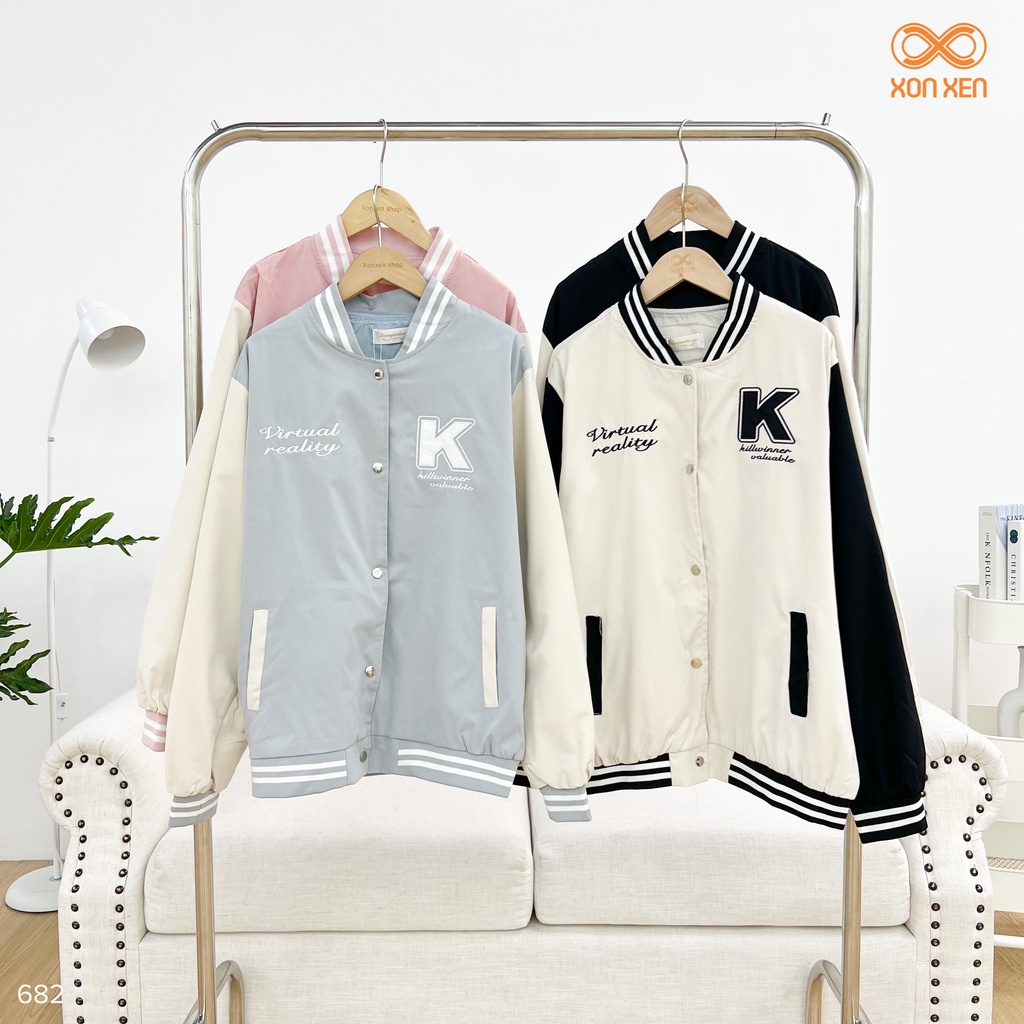 Áo Khoát BomBer Tay Dài 2 Lớp Thêu Chữ K XONXEN 23 LÊ DUẨN Mã 682