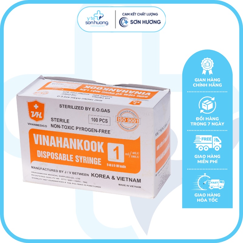 Bơm tiêm Vinahankook 1cc/1ml 30g Insuline hộp 100 cây Bơm Tiêm Tiểu Đường