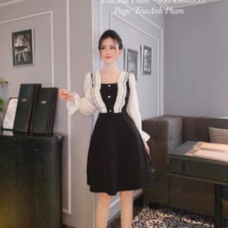 Đầm cổ vuông tay phồng