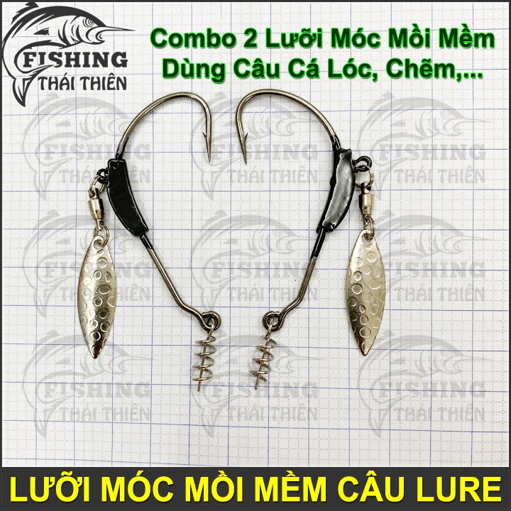 Combo 2 Lưỡi Móc Mồi Mềm Câu Lure Có Thìa Chì Lưỡi Mustad Chuyên Dùng Lure Cá Lóc, Chẽm, Tráp, Mú