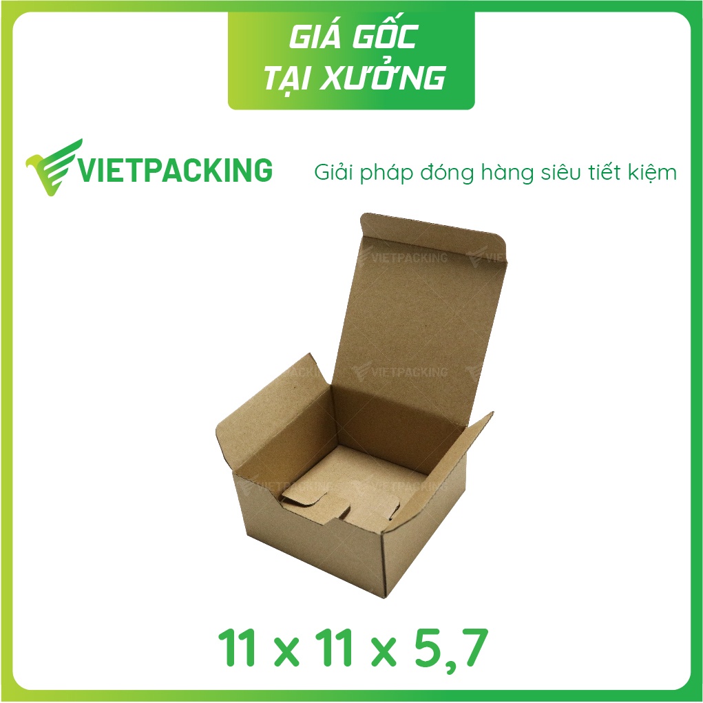 11x11x6 - 50 hộp carton nắp gài 1 đầu vuông siêu cứng V040