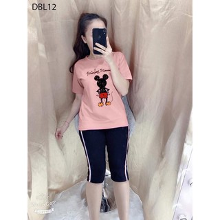 [ HOT] ĐỒ BỘ MẶC NHÀ CAO CẤP QUẦN LỬNG 1 SỌC ÁO IN HÌNH MICKEY- DBL12