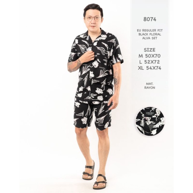 8074 Bộ Áo Sơ Mi Quần Short Pijama Nam Rayon Pyjama
