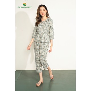 Bộ mặc nhà nữ cotton quần lửng Việt Thắng hoa nhí B50.2001