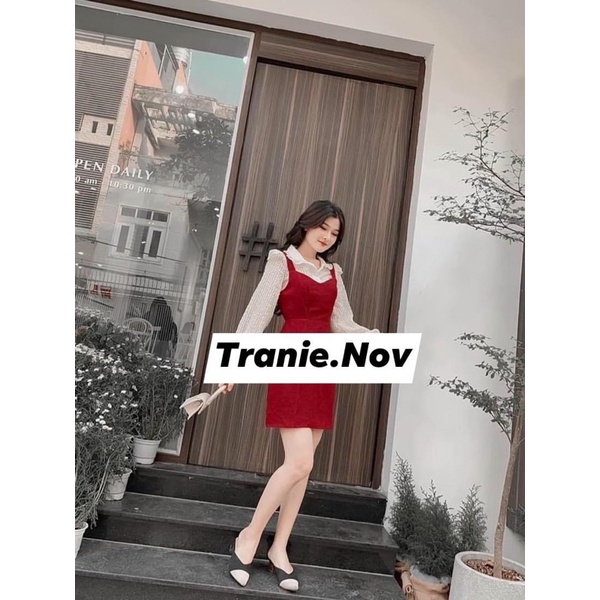 Sét áo voan tay nhúng kết hợp váy yếm đỏ🌟
