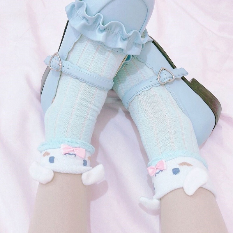 Xiangbao Vớ Thuyền Cổ Cao In Họa Tiết Động Vật Hoạt Hình Thắt Nơ Phong Cách Harajuku Dễ Thương Cho Nữ Sinh