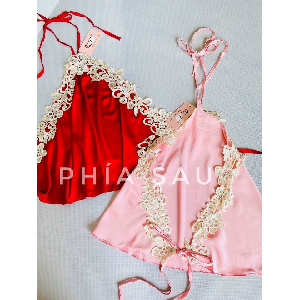 Đồ Ngủ Nữ Sexy Bộ Lụa Mặc Nhà 2Dây Quần Đùi Yếm Ngủ Gợi Cảm Thoáng Mát