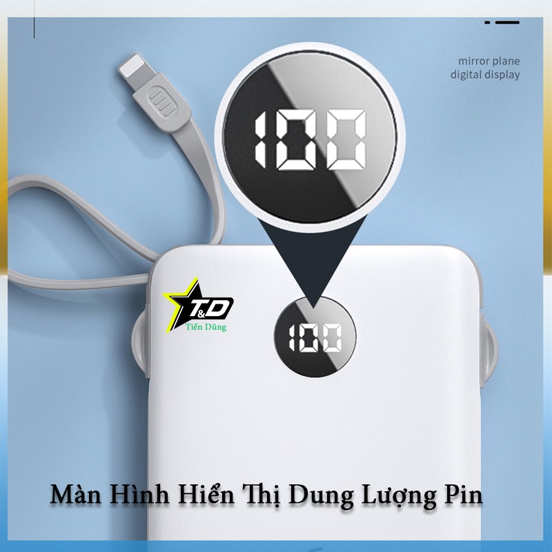 SẠC DỰ PHÒNG WK DESIGN WP-153 DUNG LƯỢNG 10.000MAH CÓ ĐÈN LEN HIỂN THỊ PIN CÓ CÁC DÂY SẠC CHÂN LIGHTNING  MICRO TYPE - C