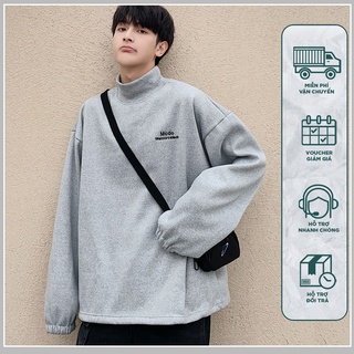 Áo sweater cổ cao tay dài dáng rộng màu trơn phong cách Hàn Quốc thời trang dành cho nam