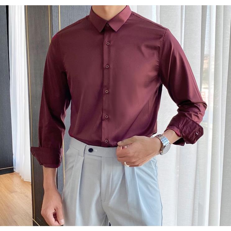 Áo sơ mi nam - áo sơ mi dài tay Trendyman cổ bẻ dáng ôm chống nhăn xù