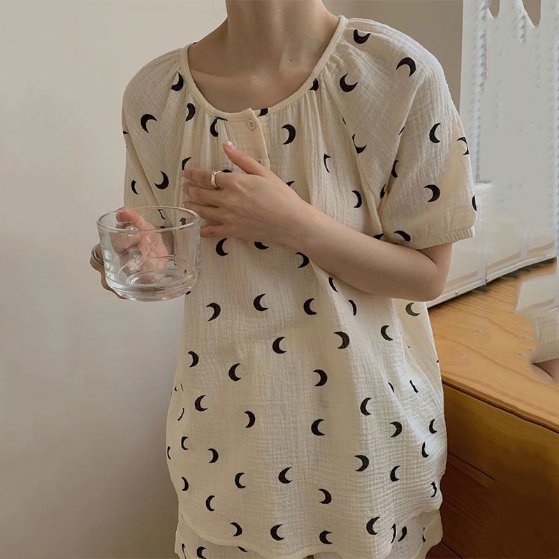 Set Đồ Ngủ Ngắn Tay Họa Tiết Trái Cây Đơn Giản Thời Trang Mùa Hè Mới Cho Nữ