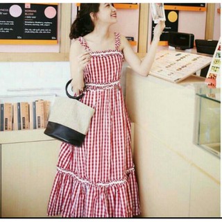 Đầm maxi caro đỏ
