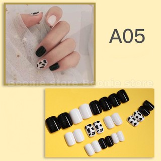 [KÈM KEO + DŨA MÓNG]SET BỘ 24 MÓNG TAY GIẢ HOẠ TIẾT BÒ SỮA DÁNG NGẮN