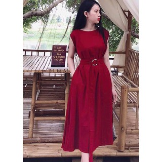 NHẬP MÃ KHUONG14 GIẢM 2K Đầm đỏ suông dài kèm belt