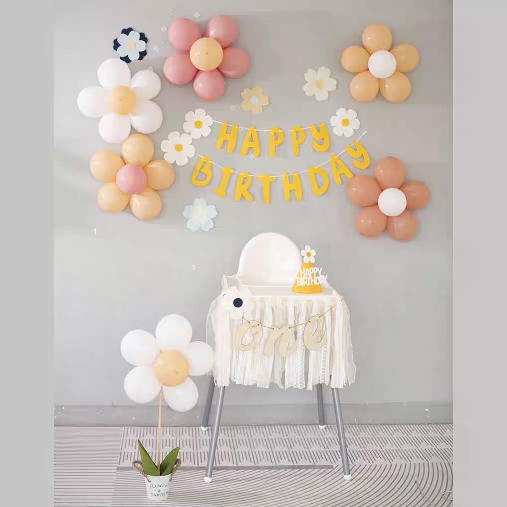 set 71 bong bóng lá nhôm hình hoa cúc dùng trang trí tiệc sinh nhật ,khai trương cửa hàng, lớp học