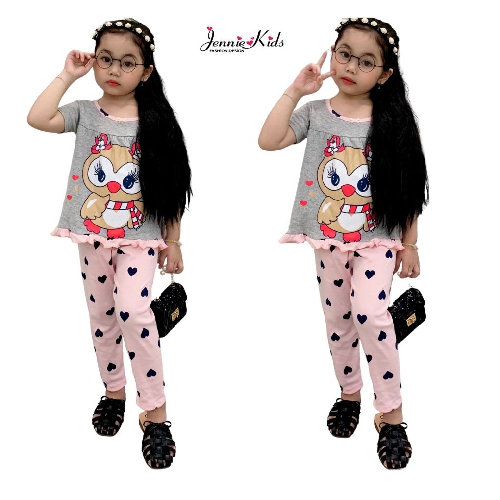 Đồ bộ bé gái, bộ bé gái dài cute baby doll vải cotton borrip VNXK Jennie kids J466