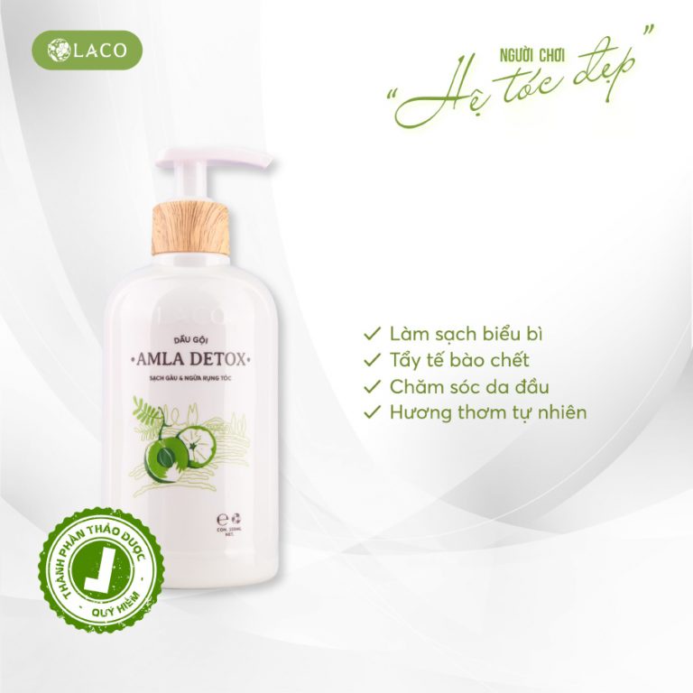 Combo Dầu Gội Phủ Bạc Laco 200ml giúp tóc đen tự tin sau 9 phút và Dầu gội & xả Amla Detox Laco 300ml rụng tóc, sạch gàu